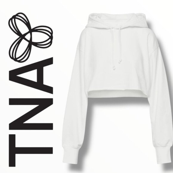 Aritzia TNA Airy Fleece Boyfriend Cropped Hoodie pullover Cloud White Sz 2 / M - Picture 1 of 11